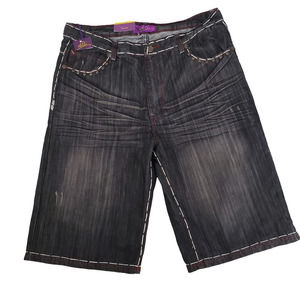 Atti Mens Denim Shorts Black Thick Stitch Embellished Pockets Whiskered 38 New